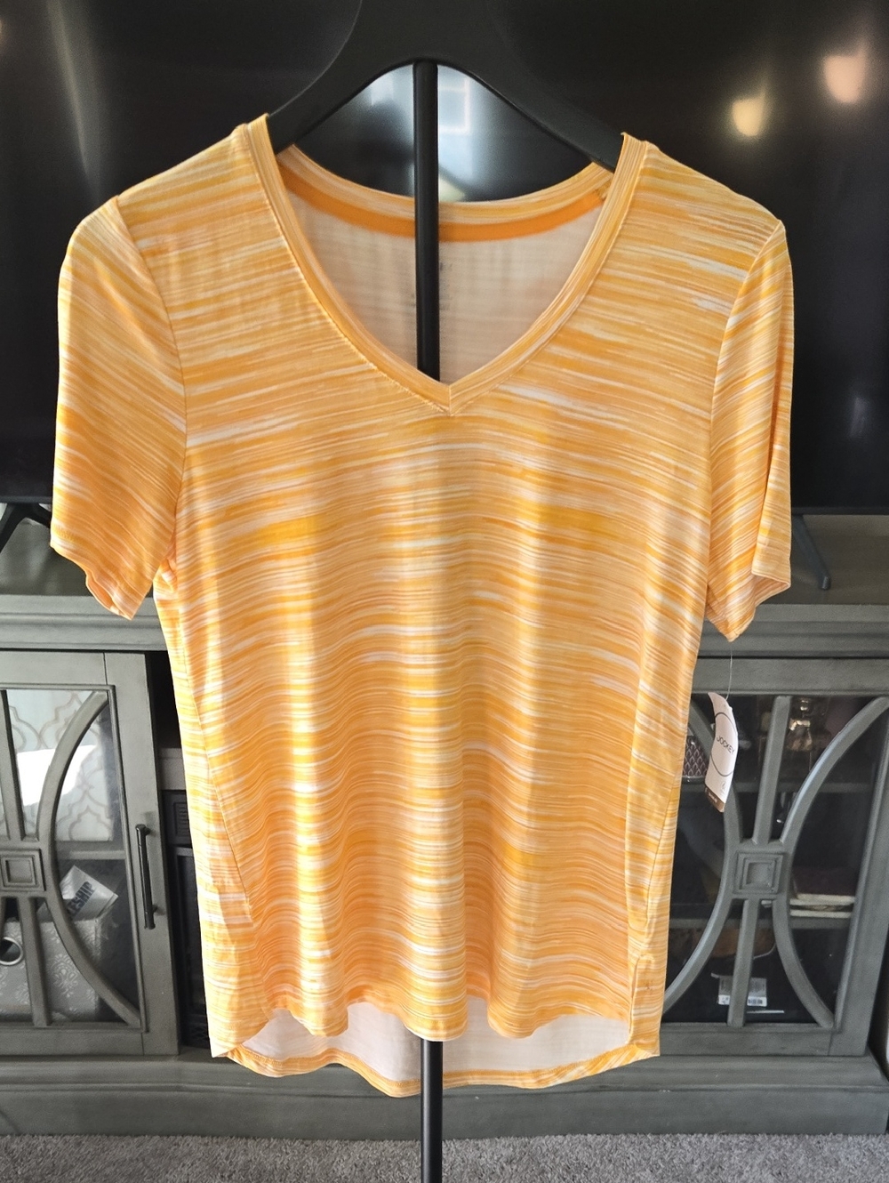 NWT-Jockey Yellow Striped V-Neck Short Sleeve Tee